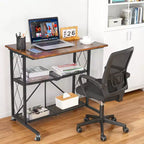 Bureau roulant pliable de 80 cm avec roulettes, Chariot de rangement à 3 niveaux en fil métallique sans assemblage, Table d'ordinateur portable avec roulettes verrouillables pour Cuisine Salo
