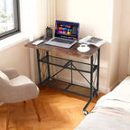 Bureau roulant pliable de 80 cm avec roulettes, Chariot de rangement à 3 niveaux en fil métallique sans assemblage, Table d'ordinateur portable avec roulettes verrouillables pour Cuisine Salo