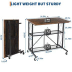 Bureau roulant pliable de 80 cm avec roulettes, Chariot de rangement à 3 niveaux en fil métallique sans assemblage, Table d'ordinateur portable avec roulettes verrouillables pour Cuisine Salo