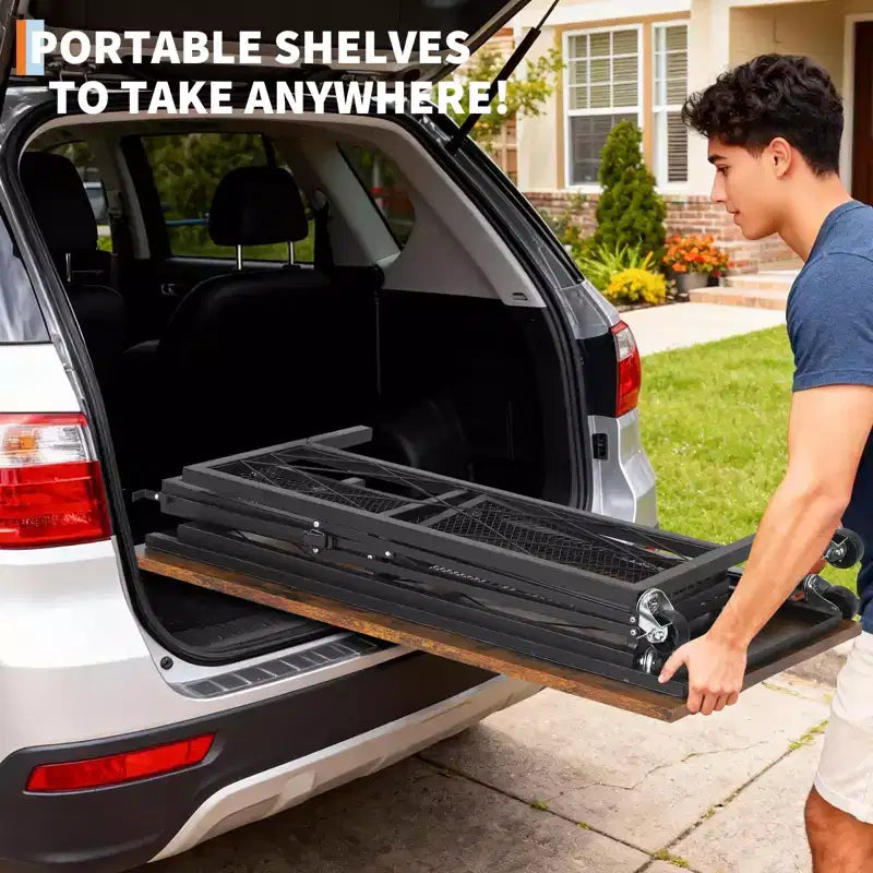 Bureau roulant pliable de 80 cm avec roulettes, Chariot de rangement à 3 niveaux en fil métallique sans assemblage, Table d'ordinateur portable avec roulettes verrouillables pour Cuisine Salo