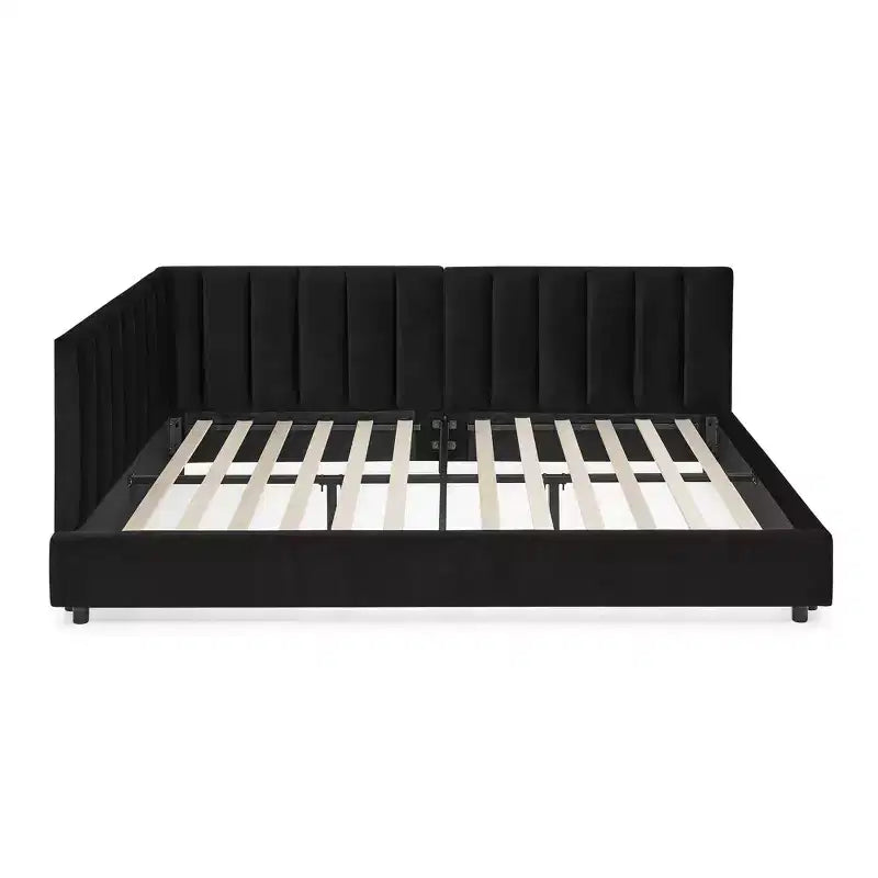 Cadre de lit de repos rembourré pleine grandeur avec dossier et accoudoirs, lit d'angle moderne en forme de L pour chambre à coucher et salon