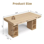 Table de salle à manger rectangulaire en bois à double piédestal pour 6 personnes, table de cuisine spacieuse avec rangement double face, table de salle à manger robuste pour la maison ou le bureau
