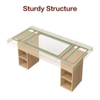 Table de salle à manger rectangulaire en bois à double piédestal pour 6 personnes, table de cuisine spacieuse avec rangement double face, table de salle à manger robuste pour la maison ou le bureau