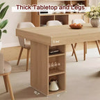 Table de salle à manger rectangulaire en bois à double piédestal pour 6 personnes, table de cuisine spacieuse avec rangement double face, table de salle à manger robuste pour la maison ou le bureau