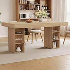 Table de salle à manger rectangulaire en bois à double piédestal pour 6 personnes, table de cuisine spacieuse avec rangement double face, table de salle à manger robuste pour la maison ou le bureau