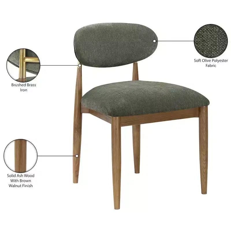 Meridian Furniture Riccio, chaise latérale de salle à manger capitonnée en tissu performant olive, lot de 2