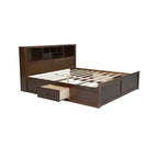 FAMYYT Lit plateforme en bois king size avec tête de lit multi-rangements, USB et tiroirs, montage facile