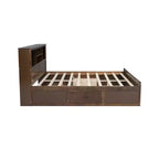 FAMYYT Lit plateforme en bois king size avec tête de lit multi-rangements, USB et tiroirs, montage facile