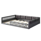 Lit plateforme en bois FAMYYT taille double, avec garde-corps, oreiller, montage facile
