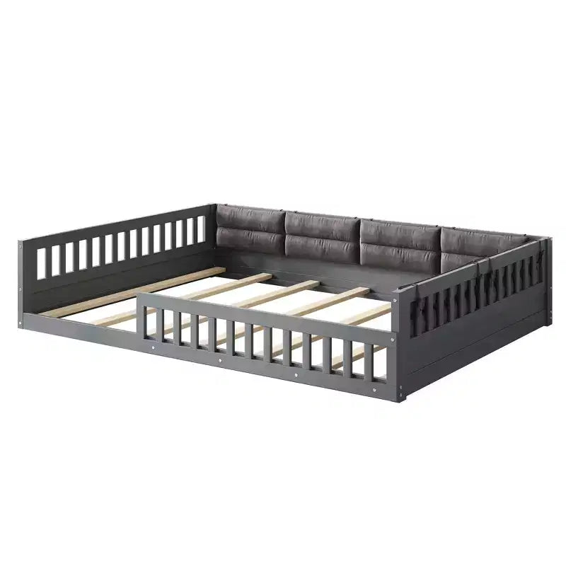 Lit plateforme en bois FAMYYT taille double, avec garde-corps, oreiller, montage facile