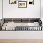 Lit plateforme en bois FAMYYT taille double, avec garde-corps, oreiller, montage facile