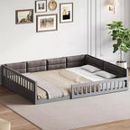 Lit plateforme en bois FAMYYT taille double, avec garde-corps, oreiller, montage facile