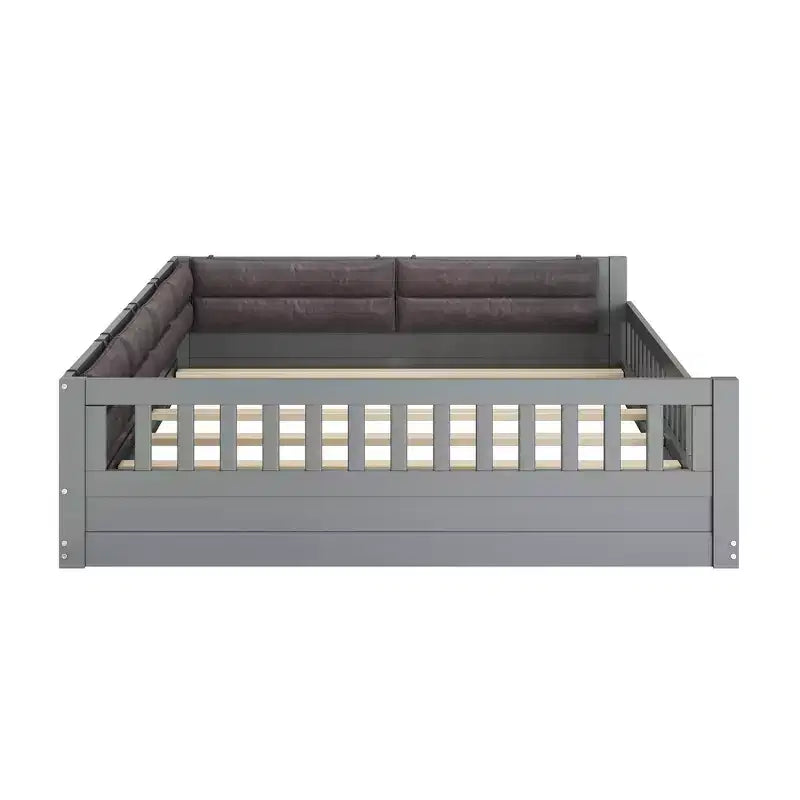 Lit plateforme en bois FAMYYT taille double, avec garde-corps, oreiller, montage facile