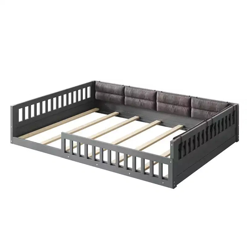 Lit plateforme en bois FAMYYT taille double, avec garde-corps, oreiller, montage facile