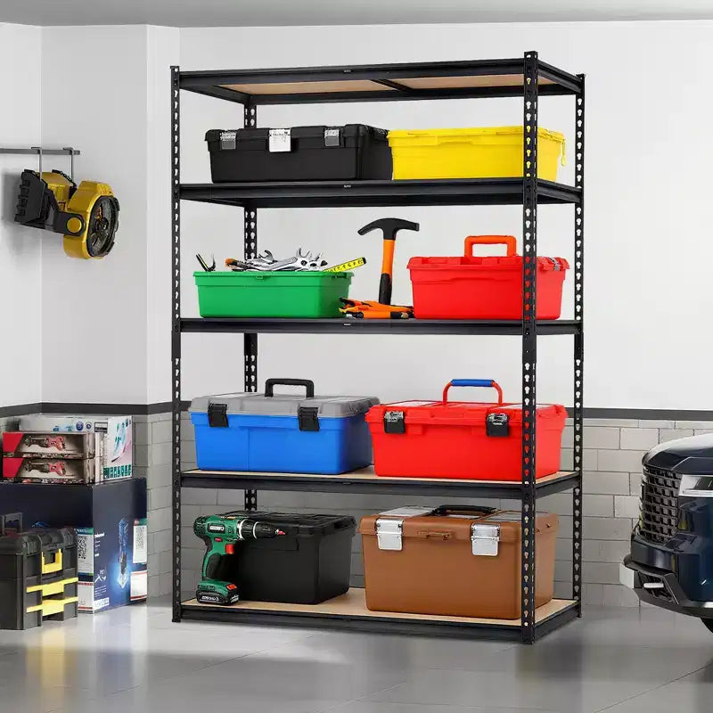 Étagère de Rangement de Garage Robuste Unité de Stockage à 5 Niveaux Réglable en Métal Capacité de 900 à 1130 kg Organisateur Autoportant pour Sous-sol