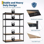 Étagère de Rangement de Garage Robuste Unité de Stockage à 5 Niveaux Réglable en Métal Capacité de 900 à 1130 kg Organisateur Autoportant pour Sous-sol