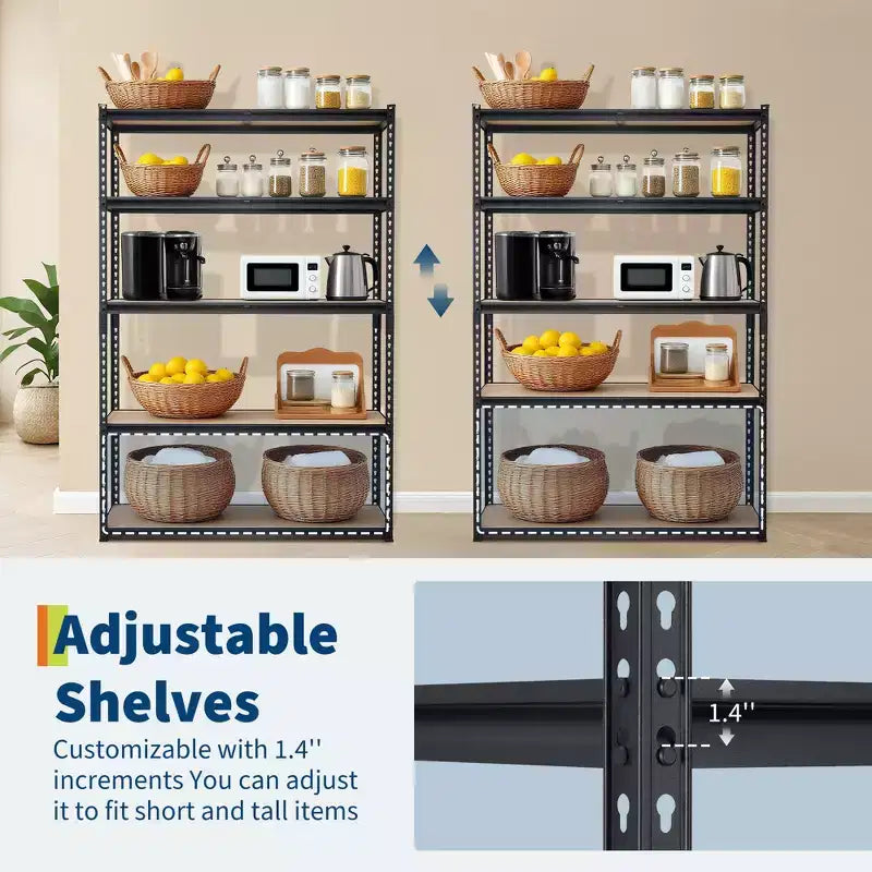 Étagère de Rangement de Garage Robuste Unité de Stockage à 5 Niveaux Réglable en Métal Capacité de 900 à 1130 kg Organisateur Autoportant pour Sous-sol
