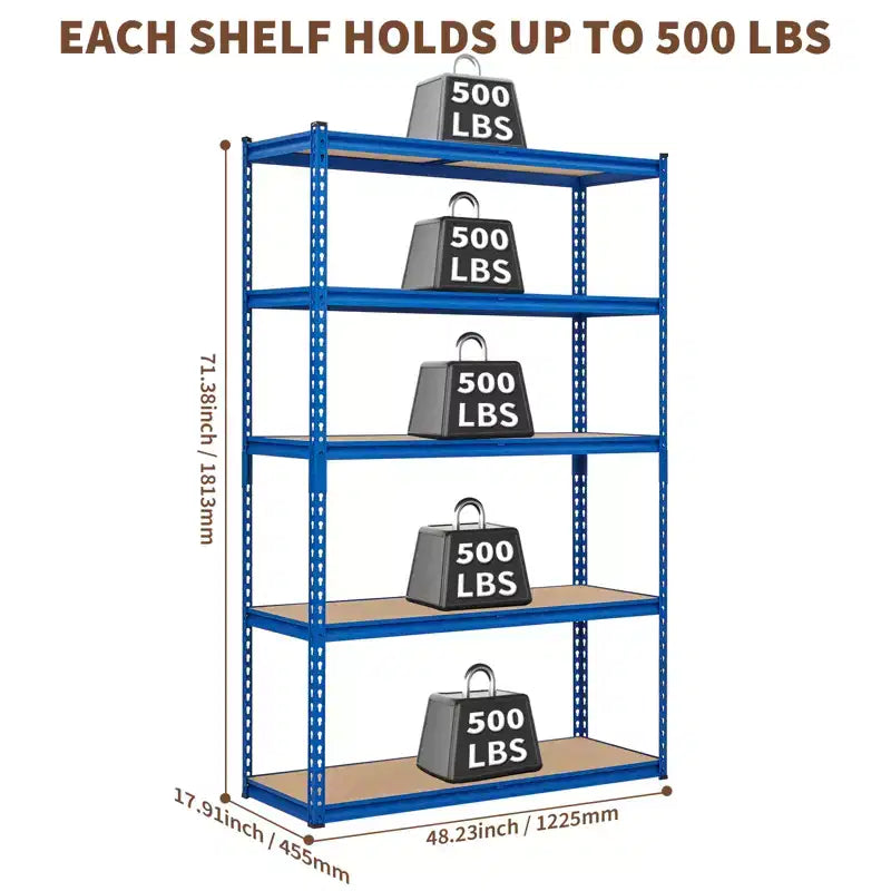 Étagère de Rangement de Garage Robuste Unité de Stockage à 5 Niveaux Réglable en Métal Capacité de 900 à 1130 kg Organisateur Autoportant pour Sous-sol