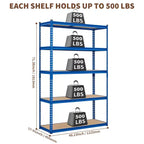 Étagère de Rangement de Garage Robuste Unité de Stockage à 5 Niveaux Réglable en Métal Capacité de 900 à 1130 kg Organisateur Autoportant pour Sous-sol
