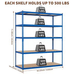 Étagère de Rangement de Garage Robuste Unité de Stockage à 5 Niveaux Réglable en Métal Capacité de 900 à 1130 kg Organisateur Autoportant pour Sous-sol