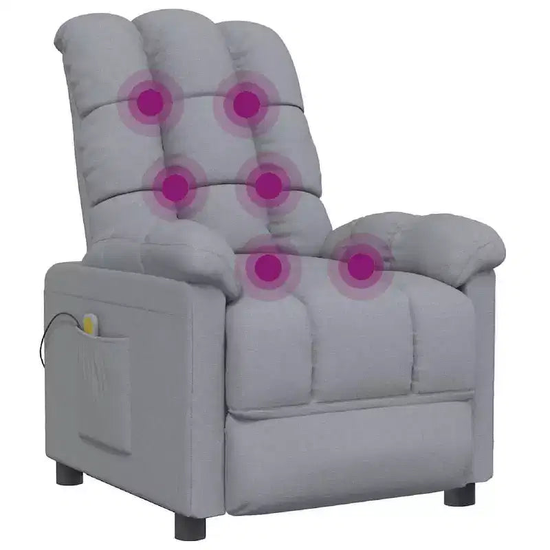 vidaXL Fauteuil de massage Tissu gris clair (100 % polyester), Bois, Métal