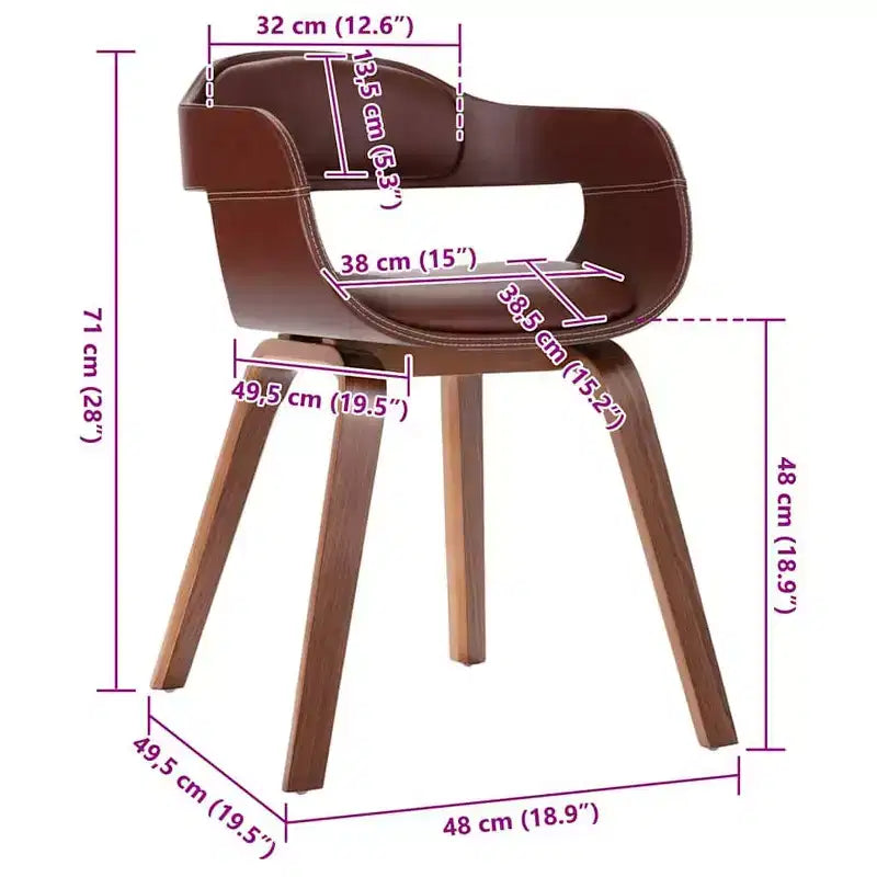 vidaXL Chaise de salle à manger marron Similicuir (100 % polyester), Bois courbé moyen