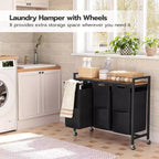 ALUCSET Trieur à Linge 3 Sections, Panier à Linge sur Roues, 3 x 43,5 L, Chariot à Linge Roulant, Sacs à Linge Amovibles et Coulissants en Tissu Oxford