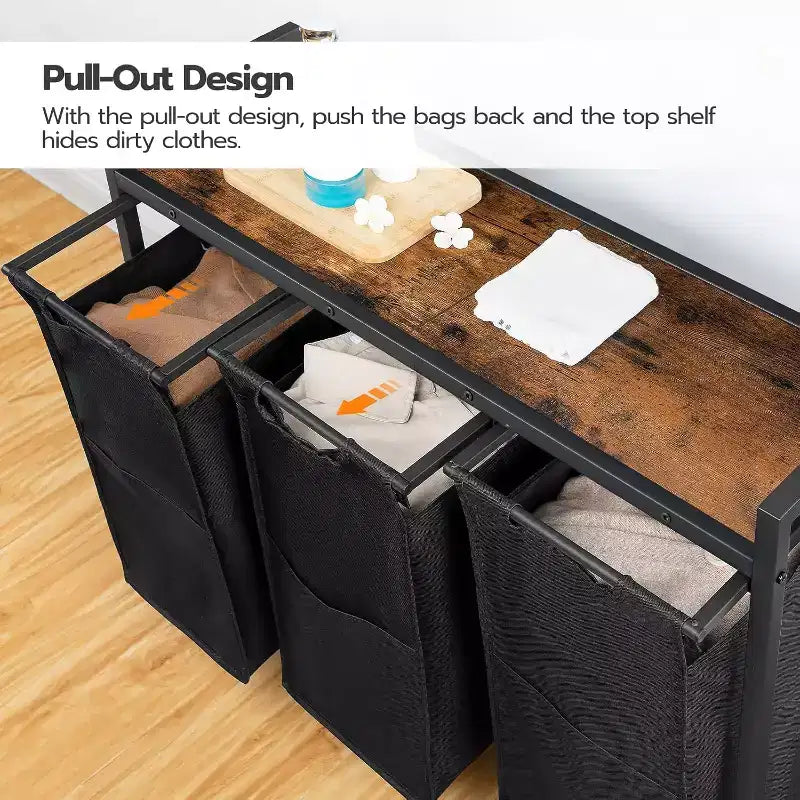 ALUCSET Trieur à Linge 3 Sections, Panier à Linge sur Roues, 3 x 43,5 L, Chariot à Linge Roulant, Sacs à Linge Amovibles et Coulissants en Tissu Oxford