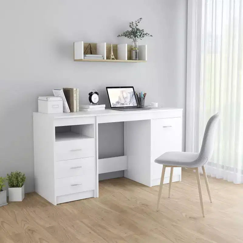 vidaXL Bureau blanc Bois d'ingénierie 140 cm x 50 cm x 76 cm Rangement