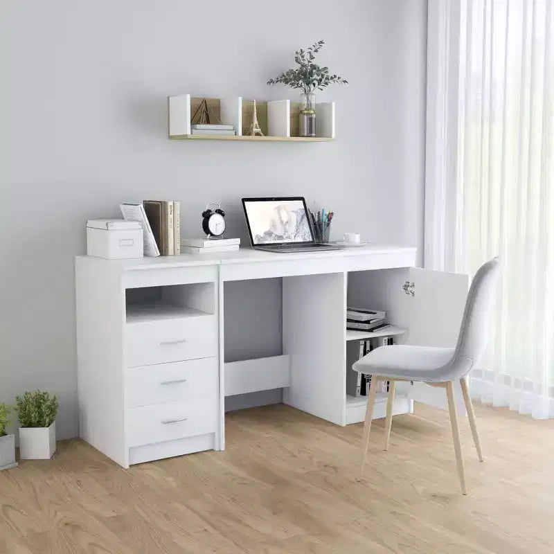 vidaXL Bureau blanc Bois d'ingénierie 140 cm x 50 cm x 76 cm Rangement