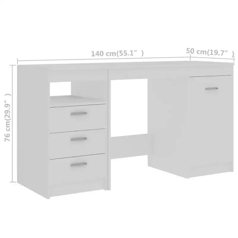 vidaXL Bureau blanc Bois d'ingénierie 140 cm x 50 cm x 76 cm Rangement