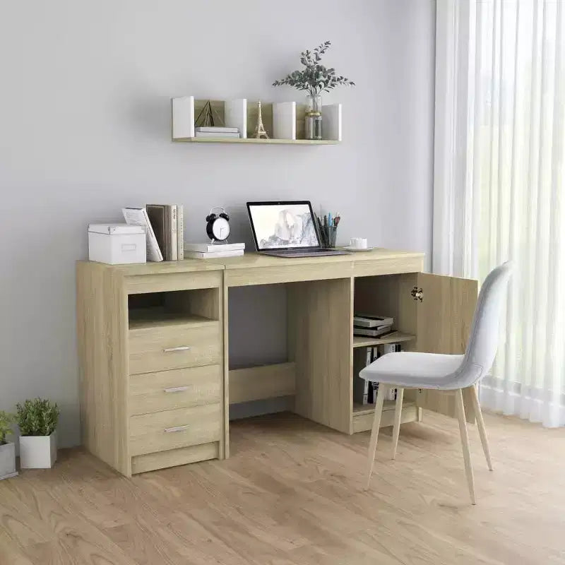 vidaXL Bureau blanc Bois d'ingénierie 140 cm x 50 cm x 76 cm Rangement