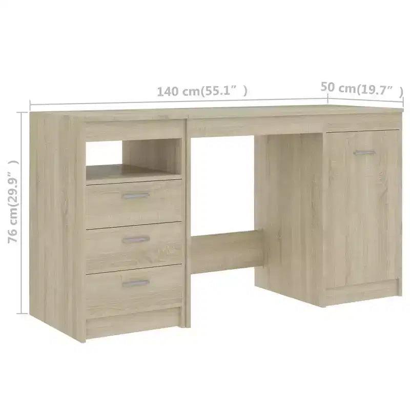 vidaXL Bureau blanc Bois d'ingénierie 140 cm x 50 cm x 76 cm Rangement