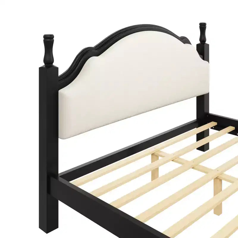 Lit plateforme en bois Polibi avec tête de lit capitonnée
