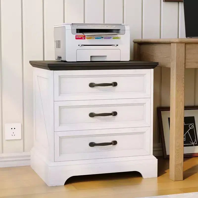 Tables de chevet de ferme avec station de recharge, table de chevet moderne en bois avec 3 grands tiroirs de rangement, table d'appoint pour chambre et salon