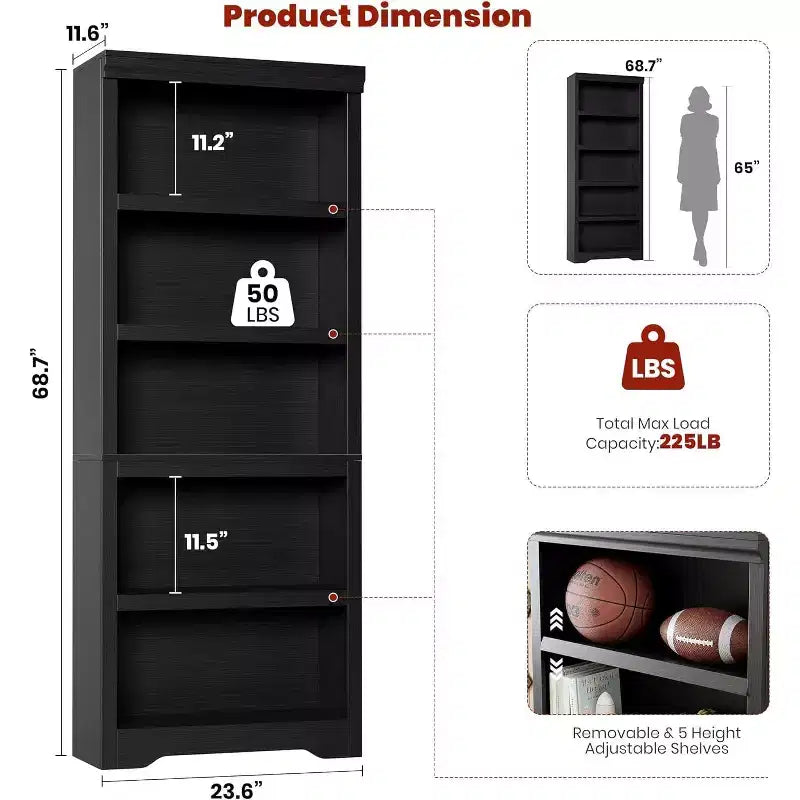 GustoWave, étagère ouverte avec tablettes ajustables, meuble de rangement style rustique de 60 cm de large