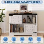 Grand meuble de rangement pour vinyles, peut contenir plus de 450 albums, meuble pour platine vinyle en bois de style ferme de 99 cm avec portes coulissantes, console multimédia pour platine vinyle pour le salon.