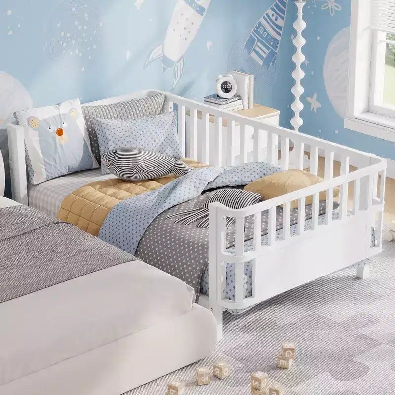 Cadre de lit plateforme pour enfant taille double, lit pour tout-petit, lit de jour pour enfants, lit bas en métal avec barrières latérales amovibles - ModernLuxe