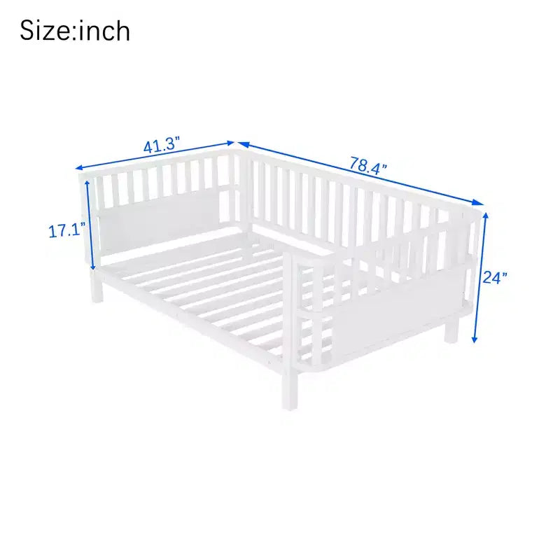 Cadre de lit plateforme pour enfant taille double, lit pour tout-petit, lit de jour pour enfants, lit bas en métal avec barrières latérales amovibles - ModernLuxe