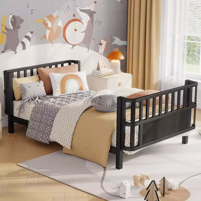 Cadre de lit plateforme pour enfant taille double, lit pour tout-petit, lit de jour pour enfants, lit bas en métal avec barrières latérales amovibles - ModernLuxe