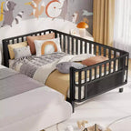 Cadre de lit plateforme pour enfant taille double, lit pour tout-petit, lit de jour pour enfants, lit bas en métal avec barrières latérales amovibles - ModernLuxe