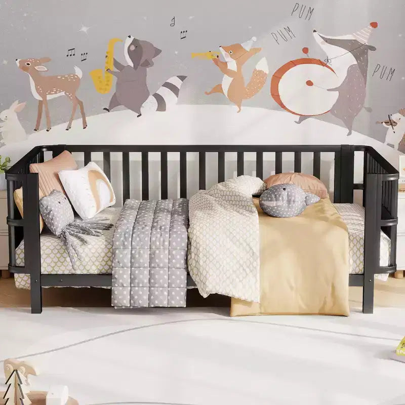 Cadre de lit plateforme pour enfant taille double, lit pour tout-petit, lit de jour pour enfants, lit bas en métal avec barrières latérales amovibles - ModernLuxe