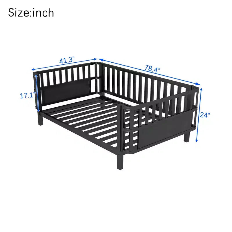 Cadre de lit plateforme pour enfant taille double, lit pour tout-petit, lit de jour pour enfants, lit bas en métal avec barrières latérales amovibles - ModernLuxe