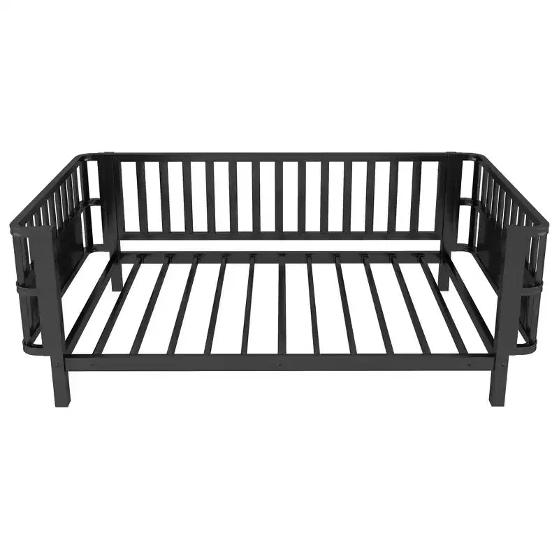 Cadre de lit plateforme pour enfant taille double, lit pour tout-petit, lit de jour pour enfants, lit bas en métal avec barrières latérales amovibles - ModernLuxe