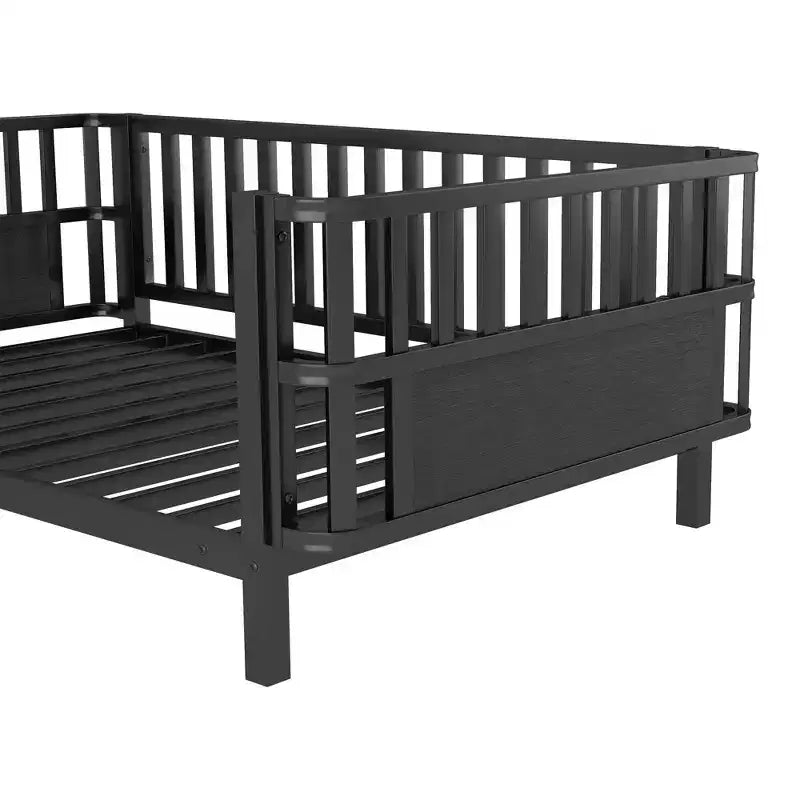 Cadre de lit plateforme pour enfant taille double, lit pour tout-petit, lit de jour pour enfants, lit bas en métal avec barrières latérales amovibles - ModernLuxe