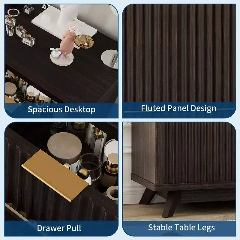 Commode 8 tiroirs cannelée pour chambre à coucher, commode moderne de 54 po de large - Meuble de rangement en bois pour la maison