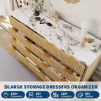 Commode 8 tiroirs cannelée pour chambre à coucher, commode moderne de 54 po de large - Meuble de rangement en bois pour la maison