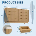 Commode 8 tiroirs cannelée pour chambre à coucher, commode moderne de 54 po de large - Meuble de rangement en bois pour la maison