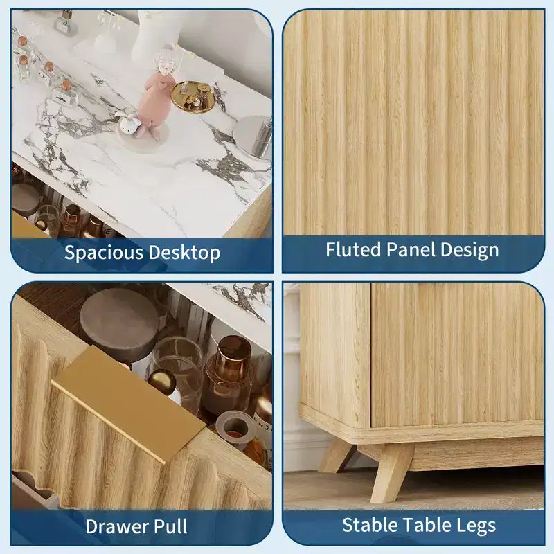 Commode 8 tiroirs cannelée pour chambre à coucher, commode moderne de 54 po de large - Meuble de rangement en bois pour la maison