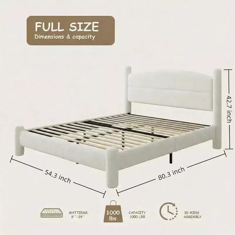 Cadre de lit plateforme nuage tapissé GustoWave Boucle, aucun sommier tapissier requis